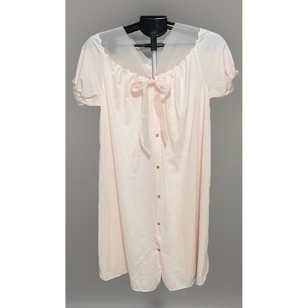 Rogers Vintage Pink Nightgown Medium Button Front Bow Cottagecore lingerie